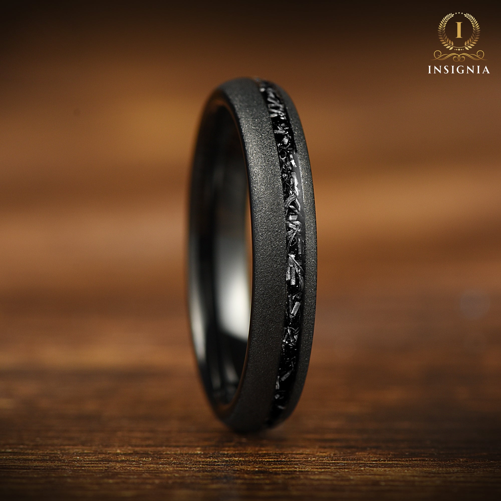 Meteorite & Tungsten Ring - Black 6mm - Mens & Women Wedding Band Unique - Engagement / Promise Ring for him /her -Sandblasted Dome Ring - Birthday/ Anniversary Gift