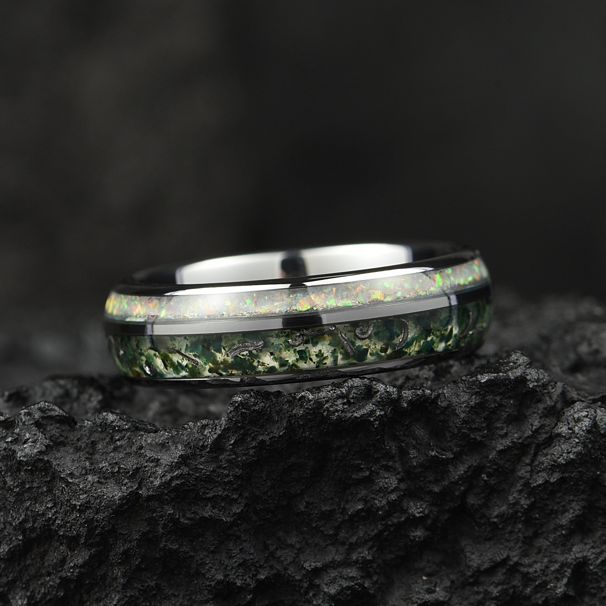 Moss Agate Ring Guys Wedding Angle View