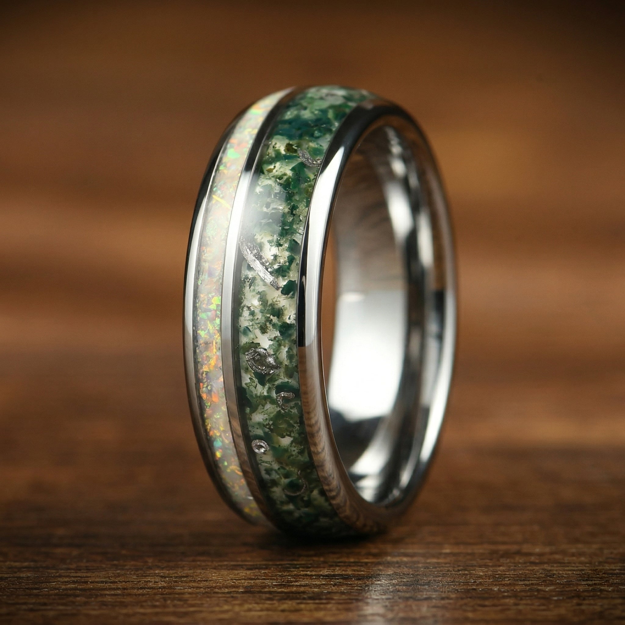 Moss Agate Ring Guys Wedding Close Up View