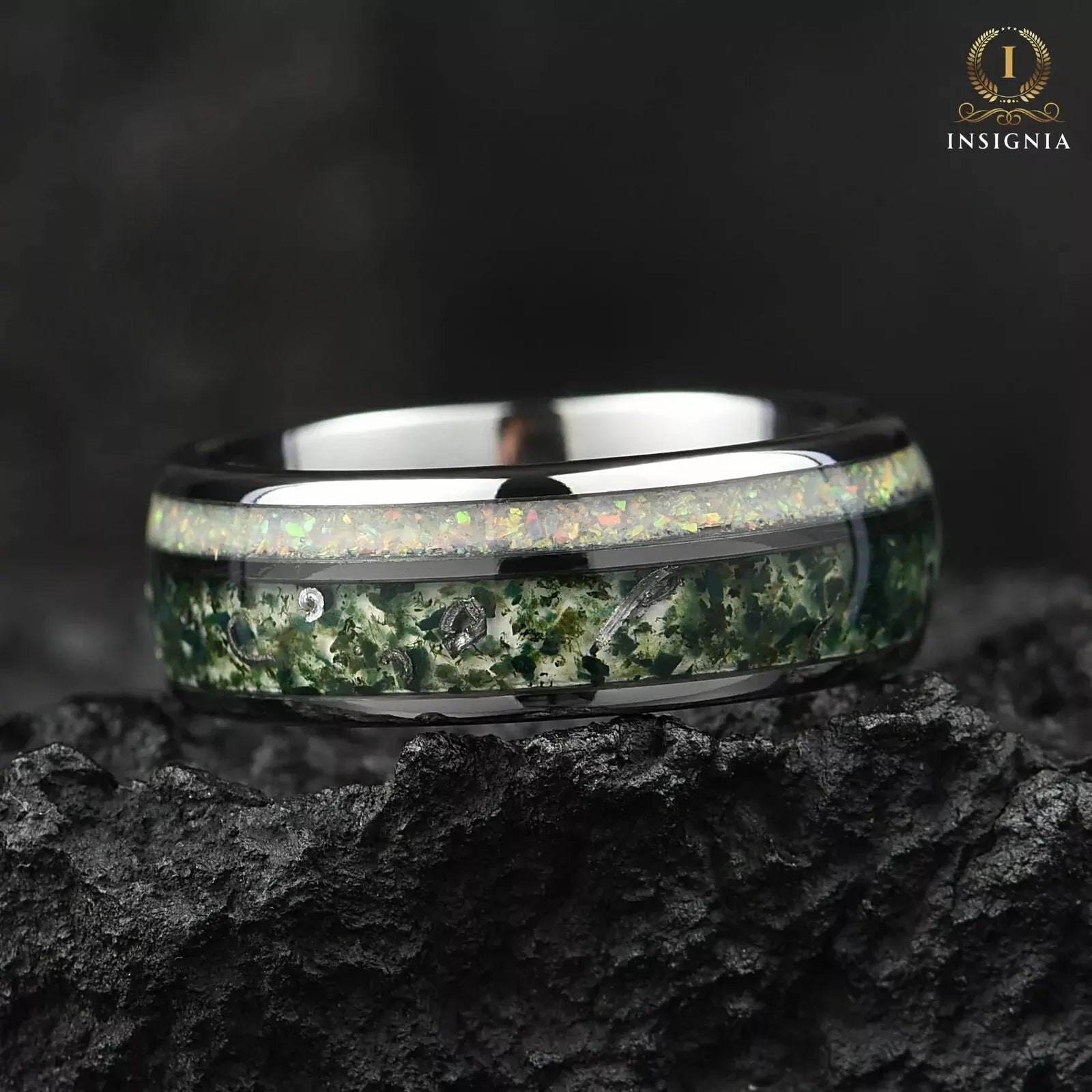 Moss Agate Ring Guys Wedding Flat View