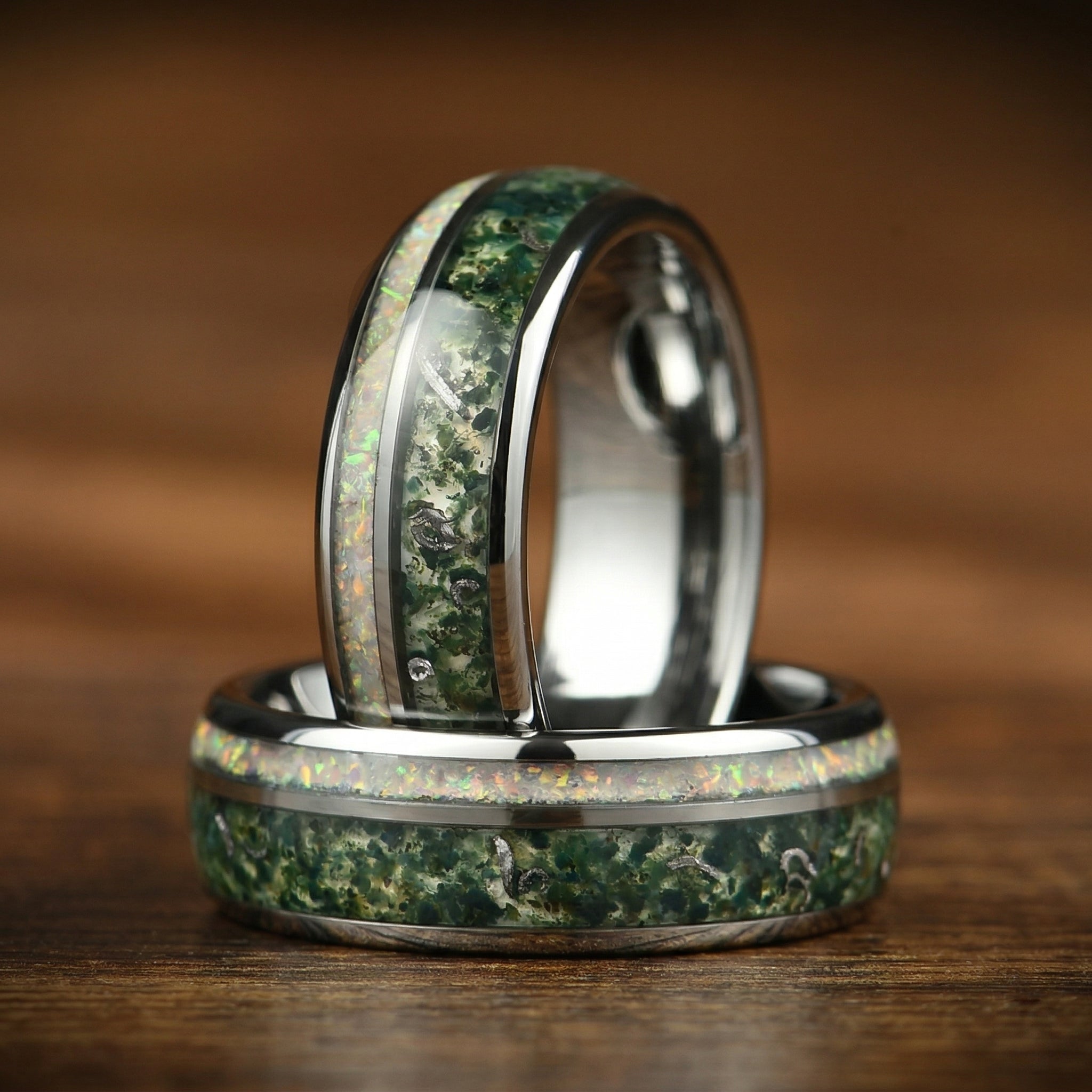 Moss Agate Ring Guys Wedding Left View