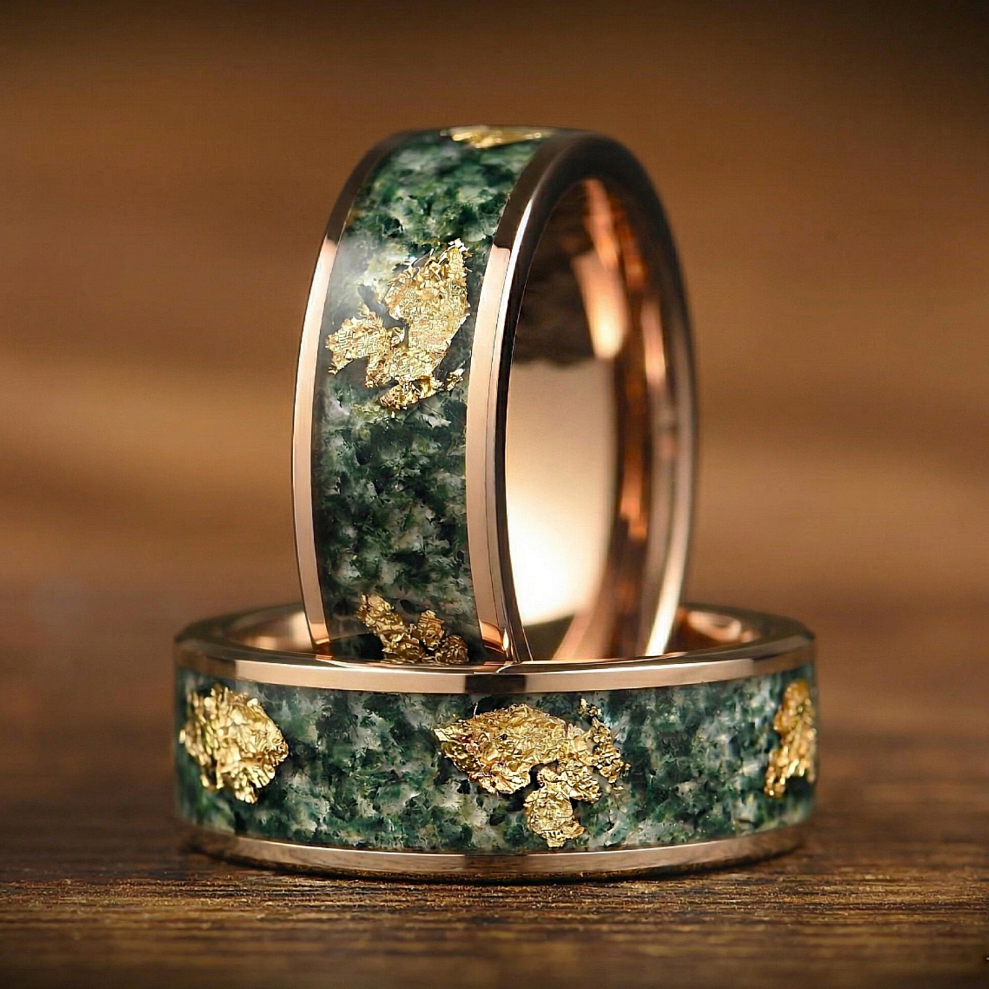 Moss Agate Ring Men Rose Close Up View