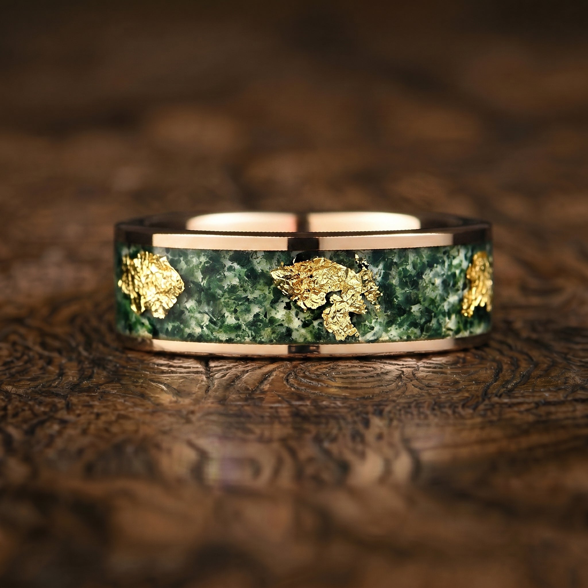 Moss Agate Ring Men Rose Detail View