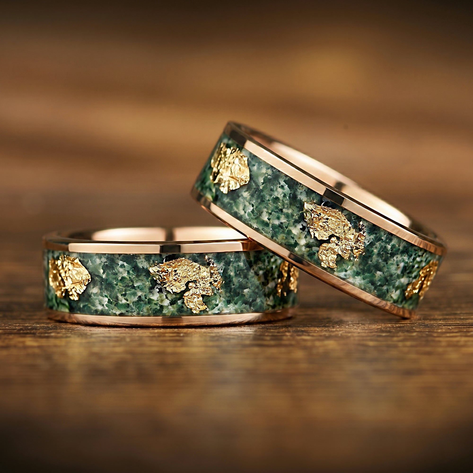 Moss Agate Ring Men Rose Flat View