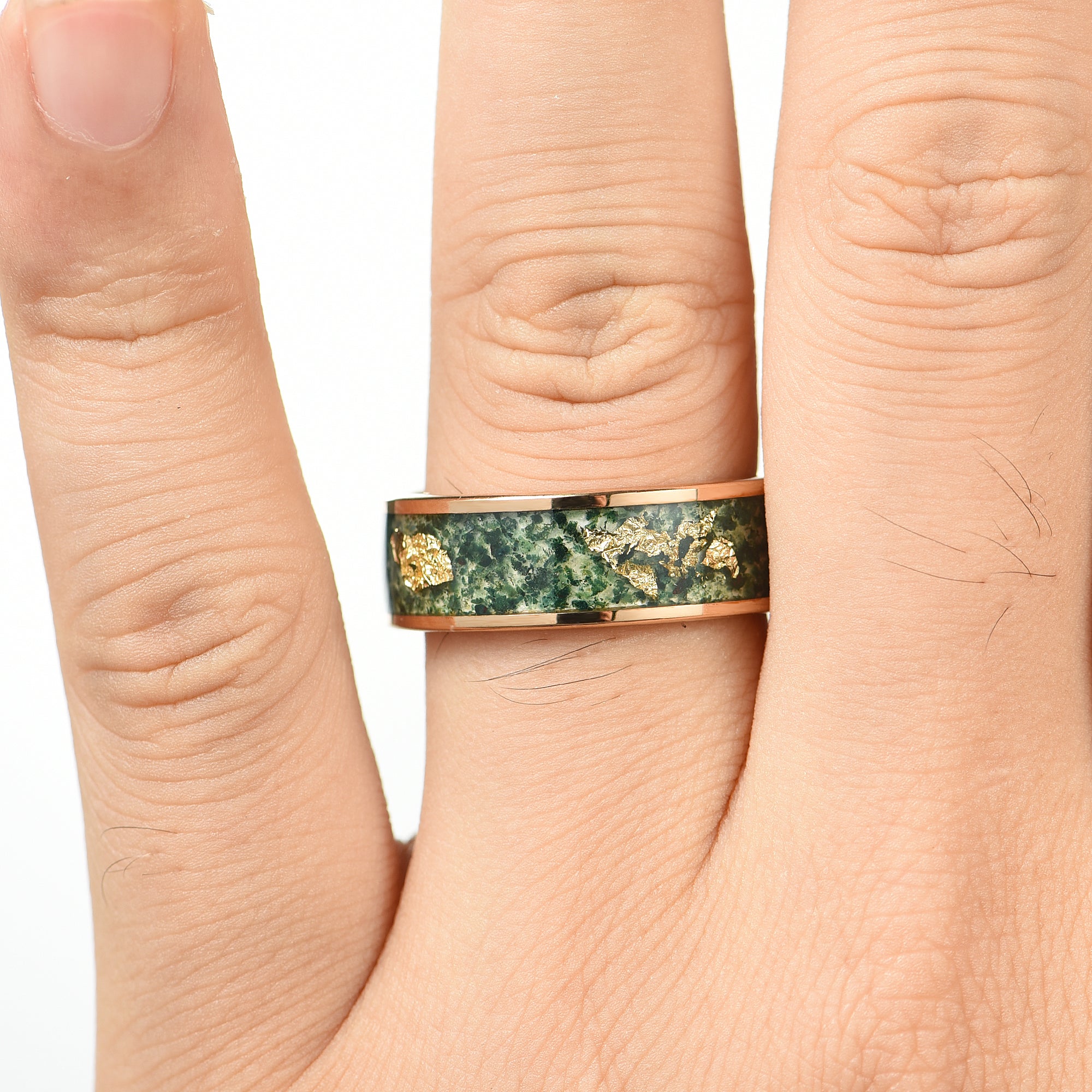 MOSS AGATE RING - 18K GOLD LEAF & TUNGSTEN CARBIDE