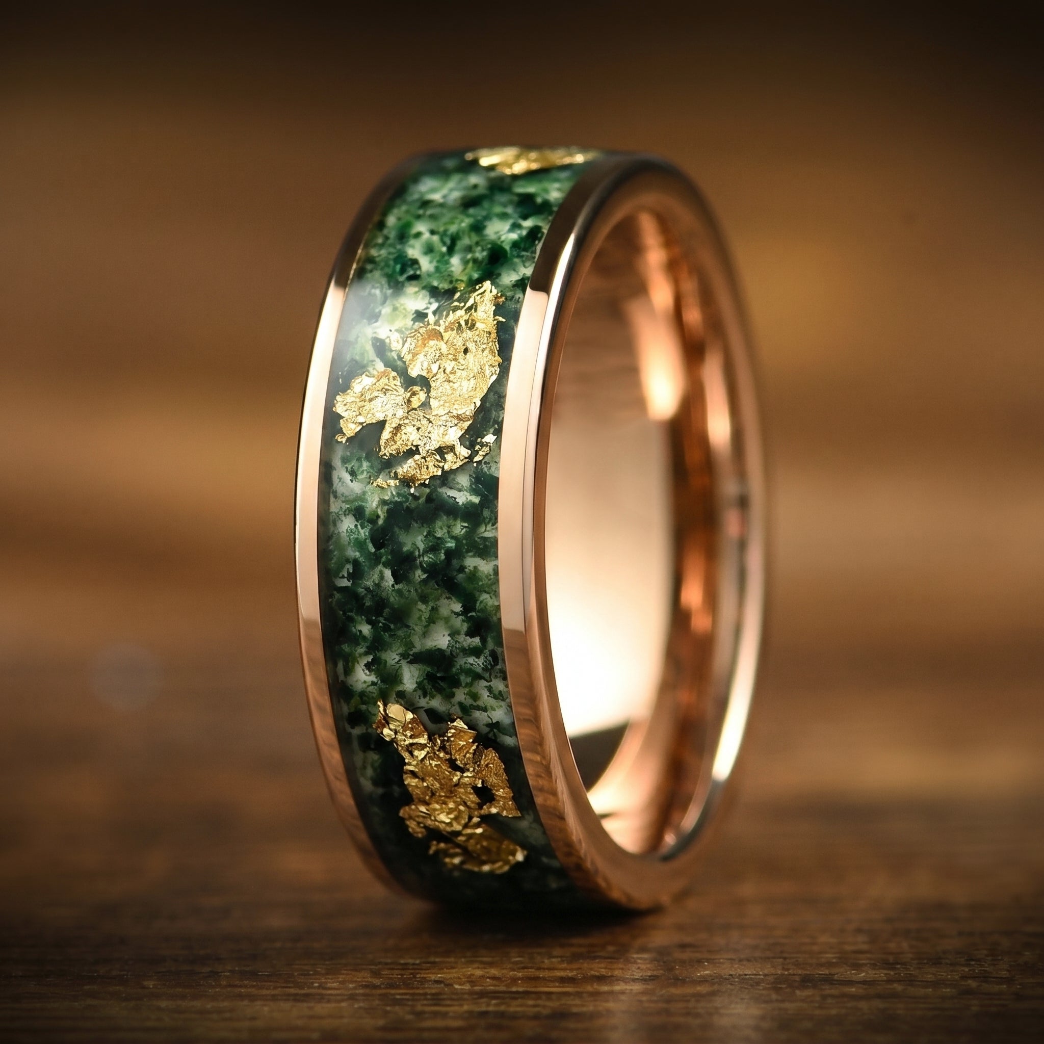 Moss Agate Ring Men Rose Side View