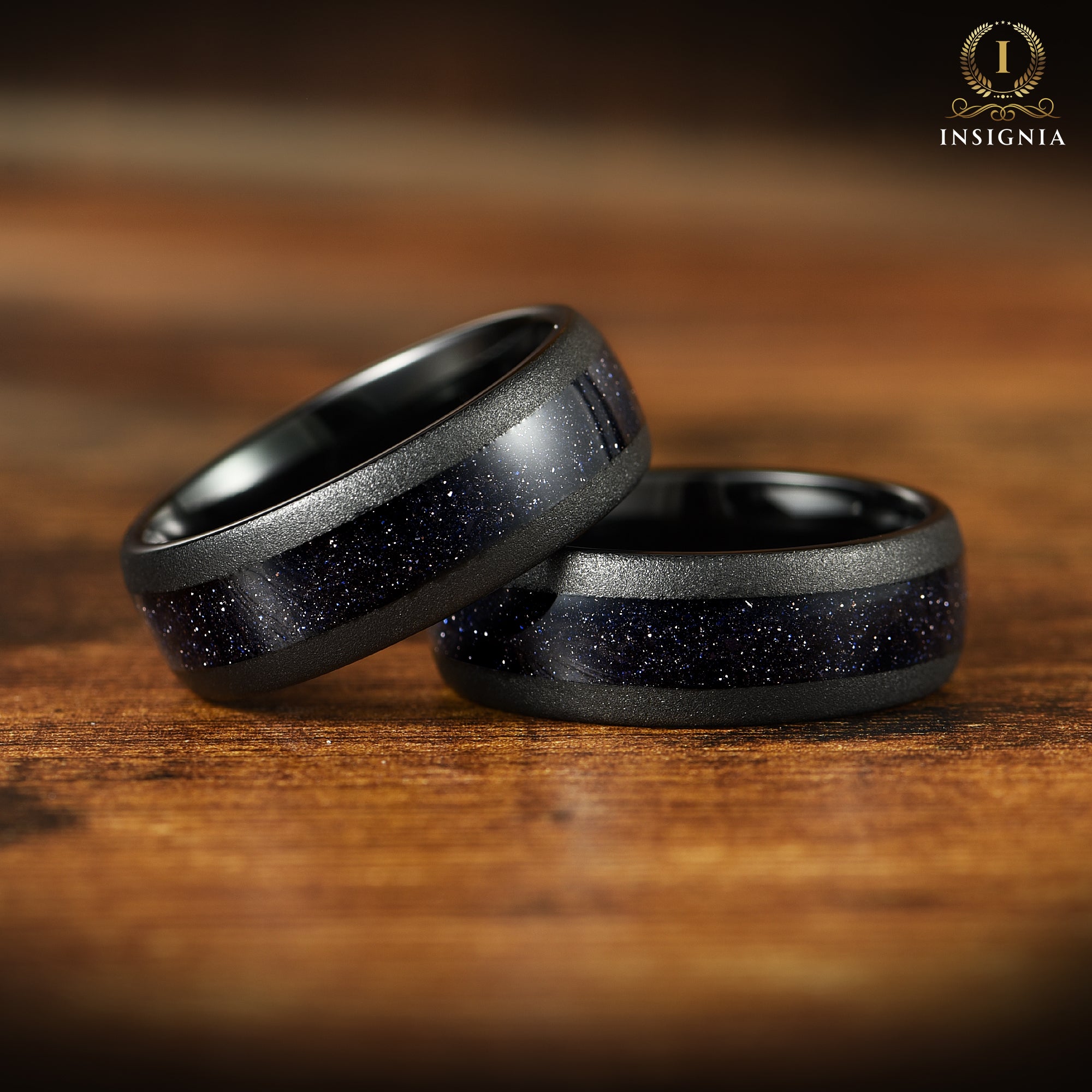 Nebula ring black tungsten band with sandblast finish and galaxy effect