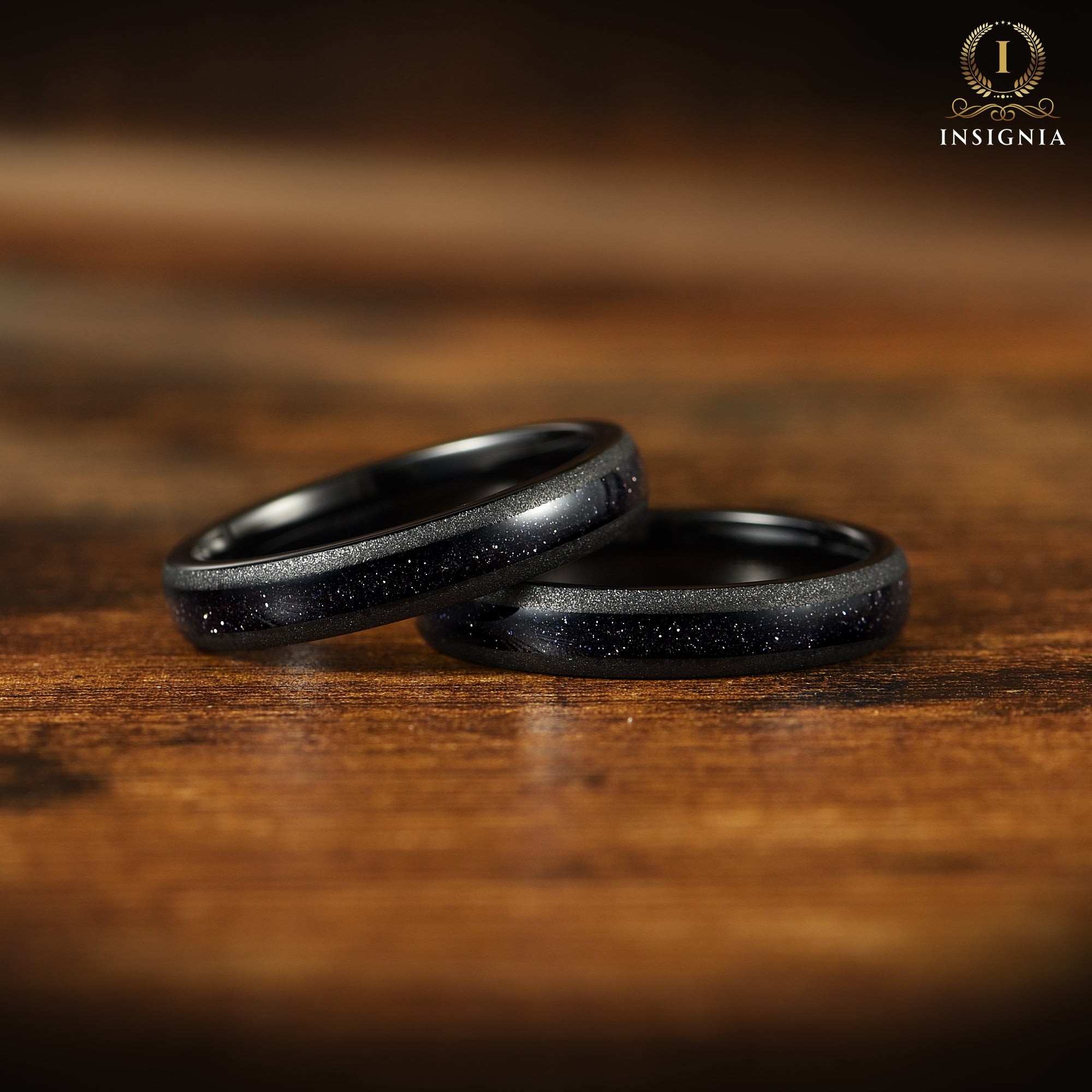 Personalised rings with names engraved on black tungsten bands