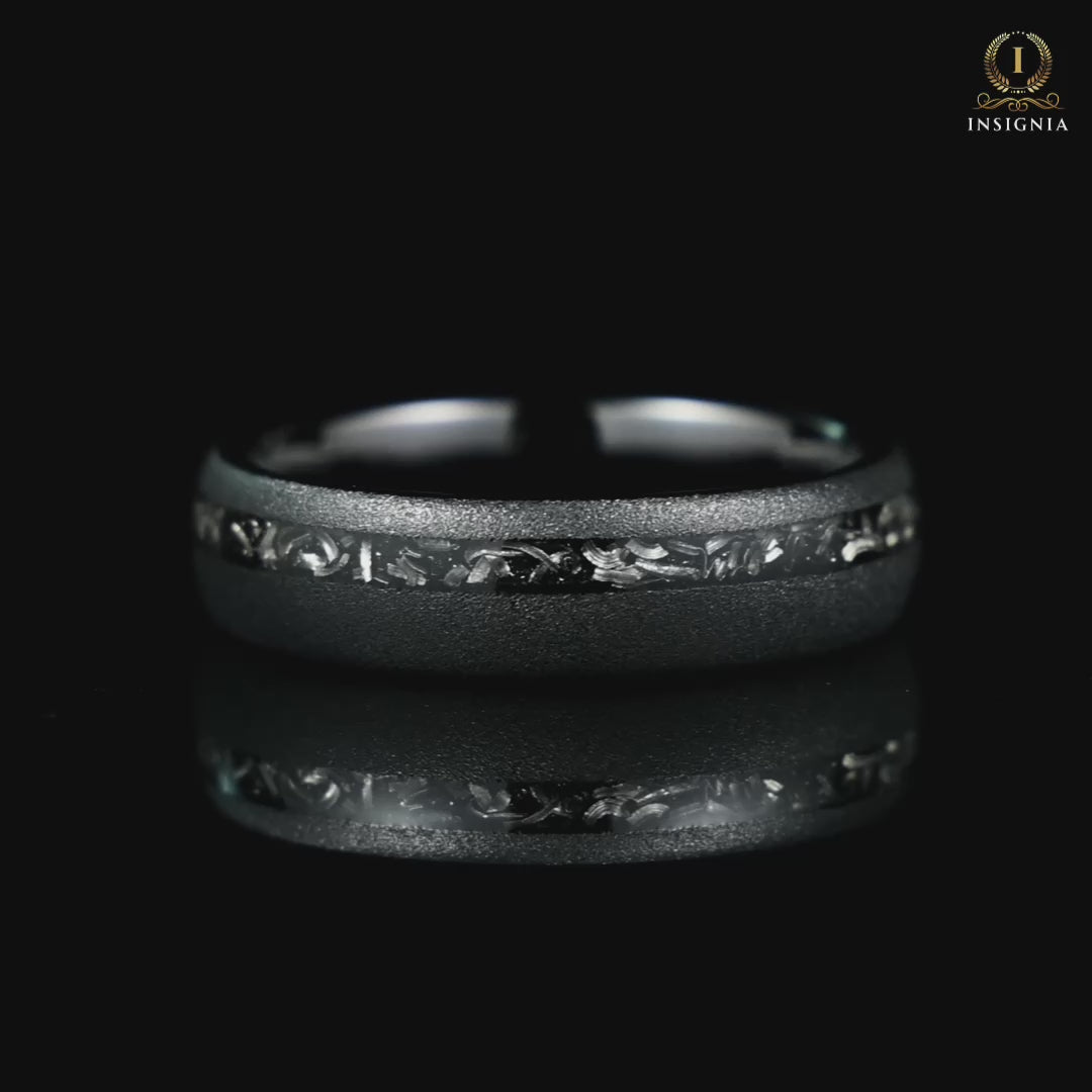 Couple Rings in Black Tungsten with Meteorite Video