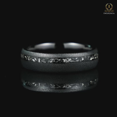 Couple Rings in Black Tungsten with Meteorite Video