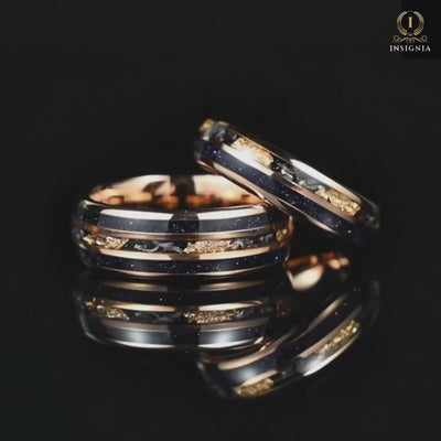 Couple Rings Wedding Set in Rose Gold Galaxy Design Video Showcase