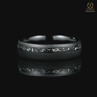 Promise Ring Band for Him in Black Tungsten & Meteorite Video