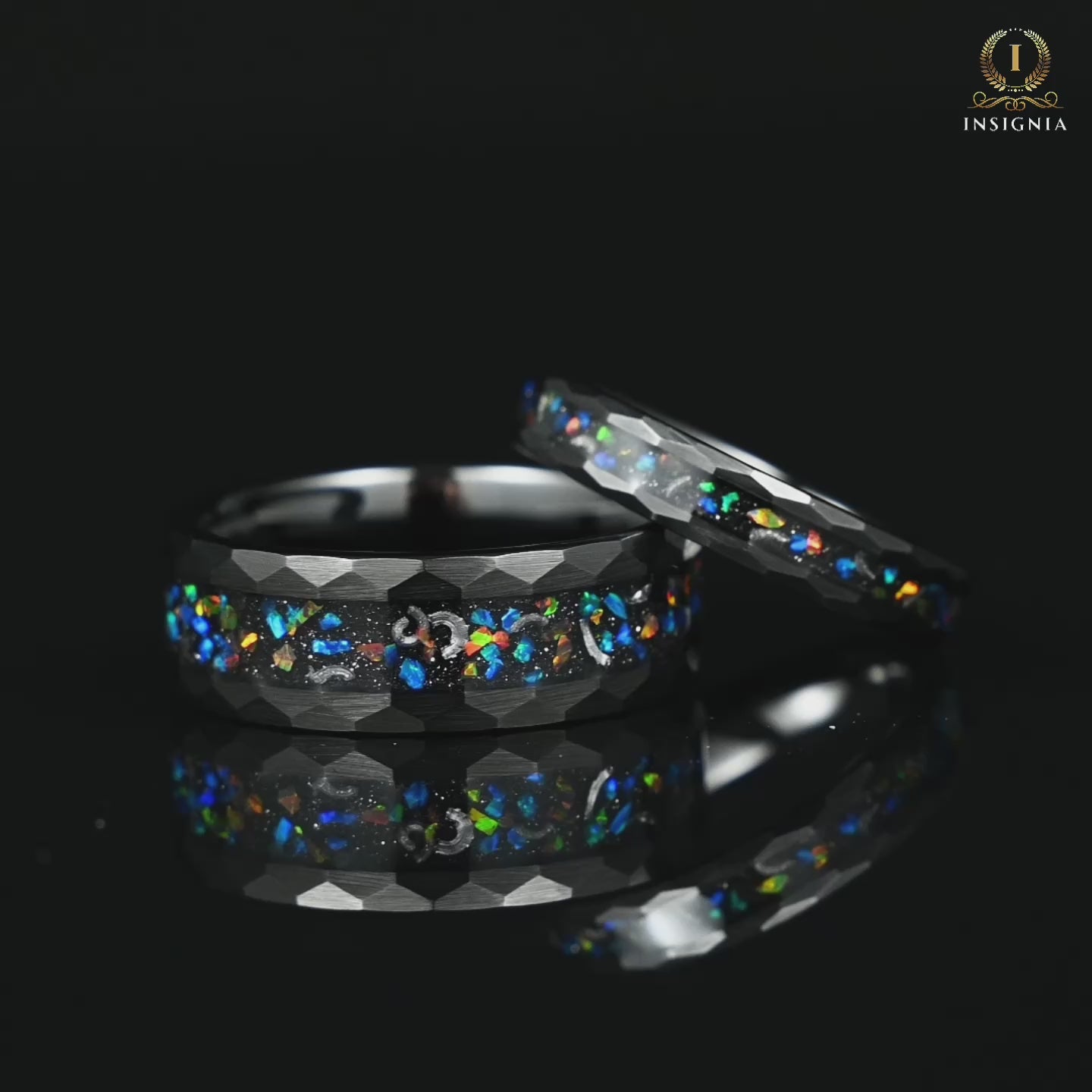 His and Hers Opal Wedding Rings Set in Galaxy Design Video Showcase