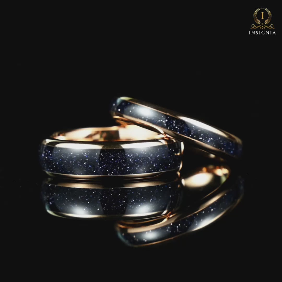 Video of His and Hers Couple Promise Ring Set Galaxy Design