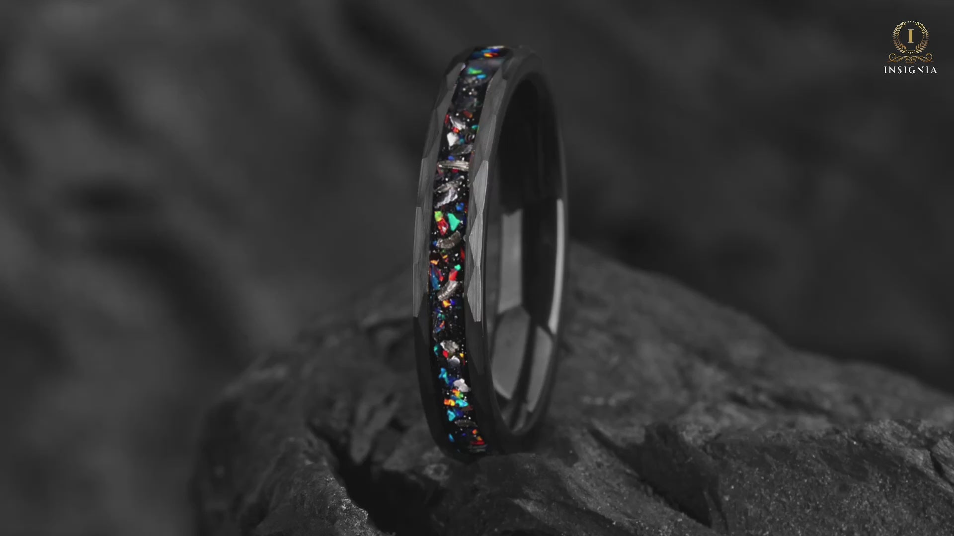 The Vortex - Real Meteorite & Fire Opal Couple Wedding Bands