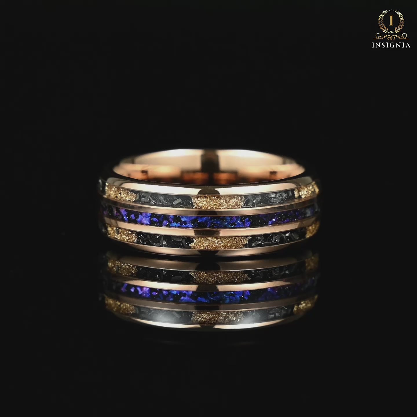 Male engagement ring with meteorite and Orion nebula inlay Video Showcase