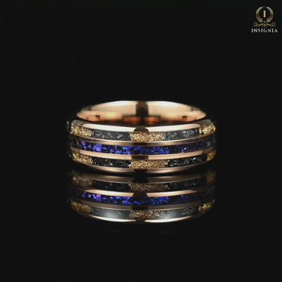 Male engagement ring with meteorite and Orion nebula inlay Video Showcase