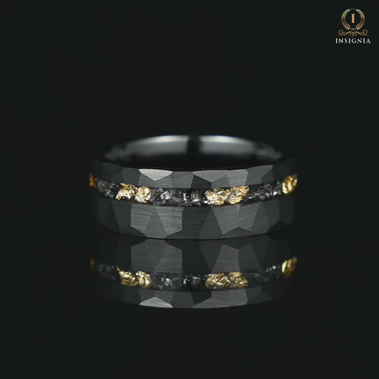 Wedding Ring Men with Black Tungsten and Meteorite Inlay Video Showcase