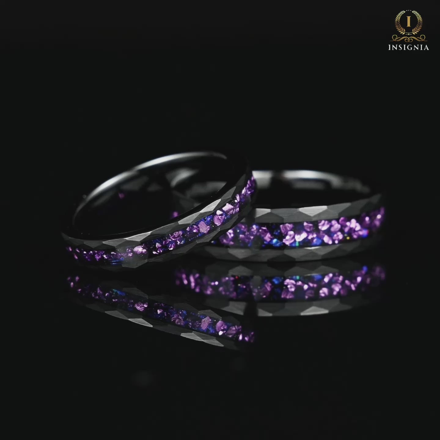 Matching Rings Custom Tungsten Wedding Bands in Pulsar Nebula Design Video Showcase