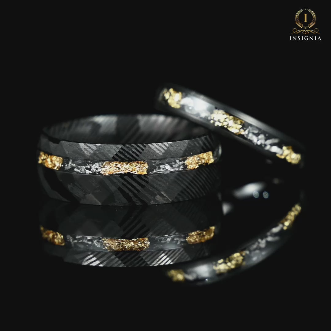 His & Hers Wedding Sets with Meteorite Wedding Ring Video