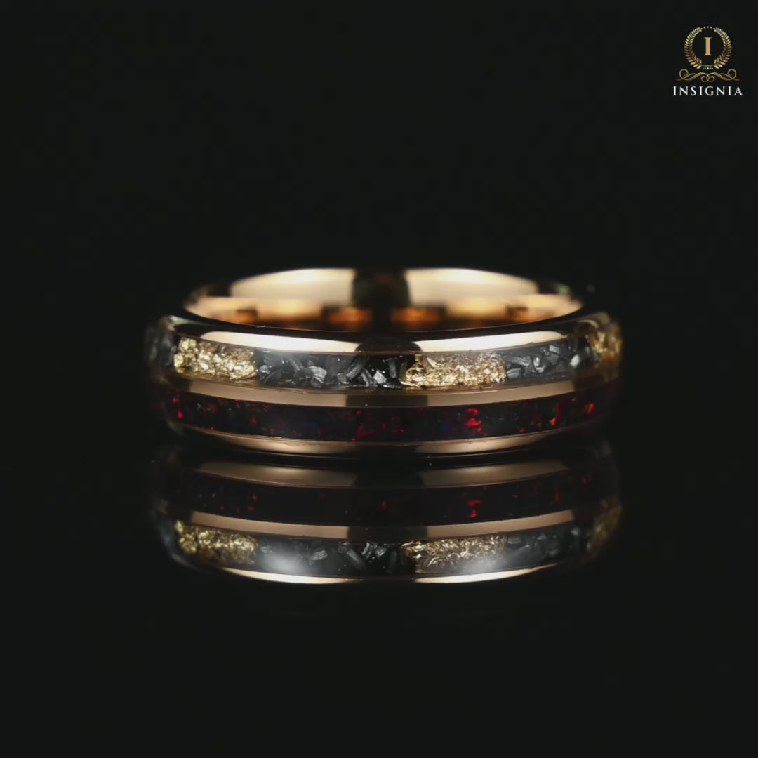 Wedding Rings Women Meteorite and Opal Video