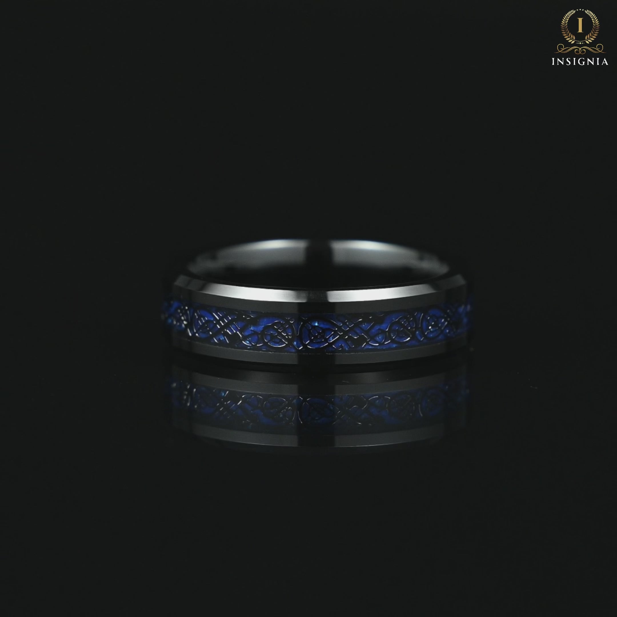 Ladies Celtic Rings Black Tungsten with Blue Carbon Fibre Video Showcase