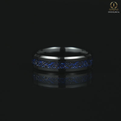 Ladies Celtic Rings Black Tungsten with Blue Carbon Fibre Video Showcase