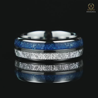Silver Rings For Men Meteorite and Blue Agate Video