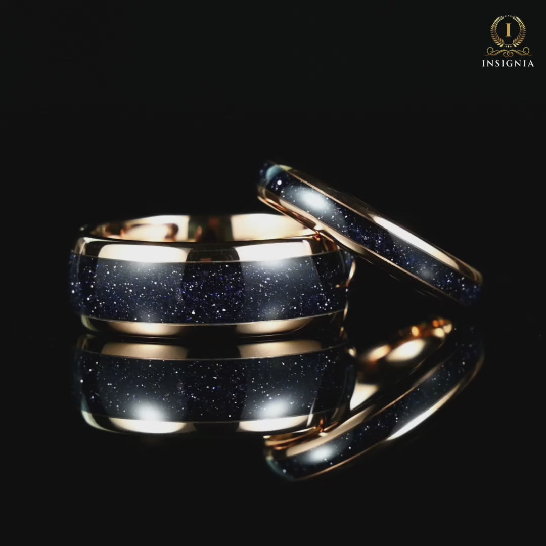 Video of His and Hers Tungsten Wedding Bands Set in Galaxy Design