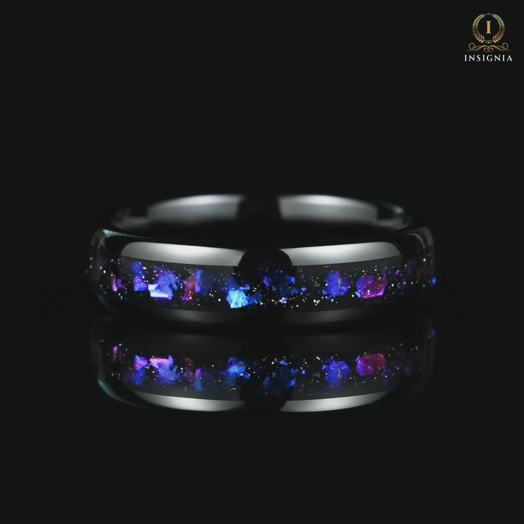 Promise Ring for Him in Black Tungsten with Galaxy Design Video