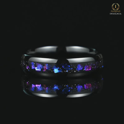Promise Ring for Him in Black Tungsten with Galaxy Design Video