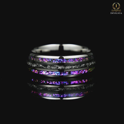 Men Wedding Ring Black Tungsten Band With Meteorite Nebula Inlay Video