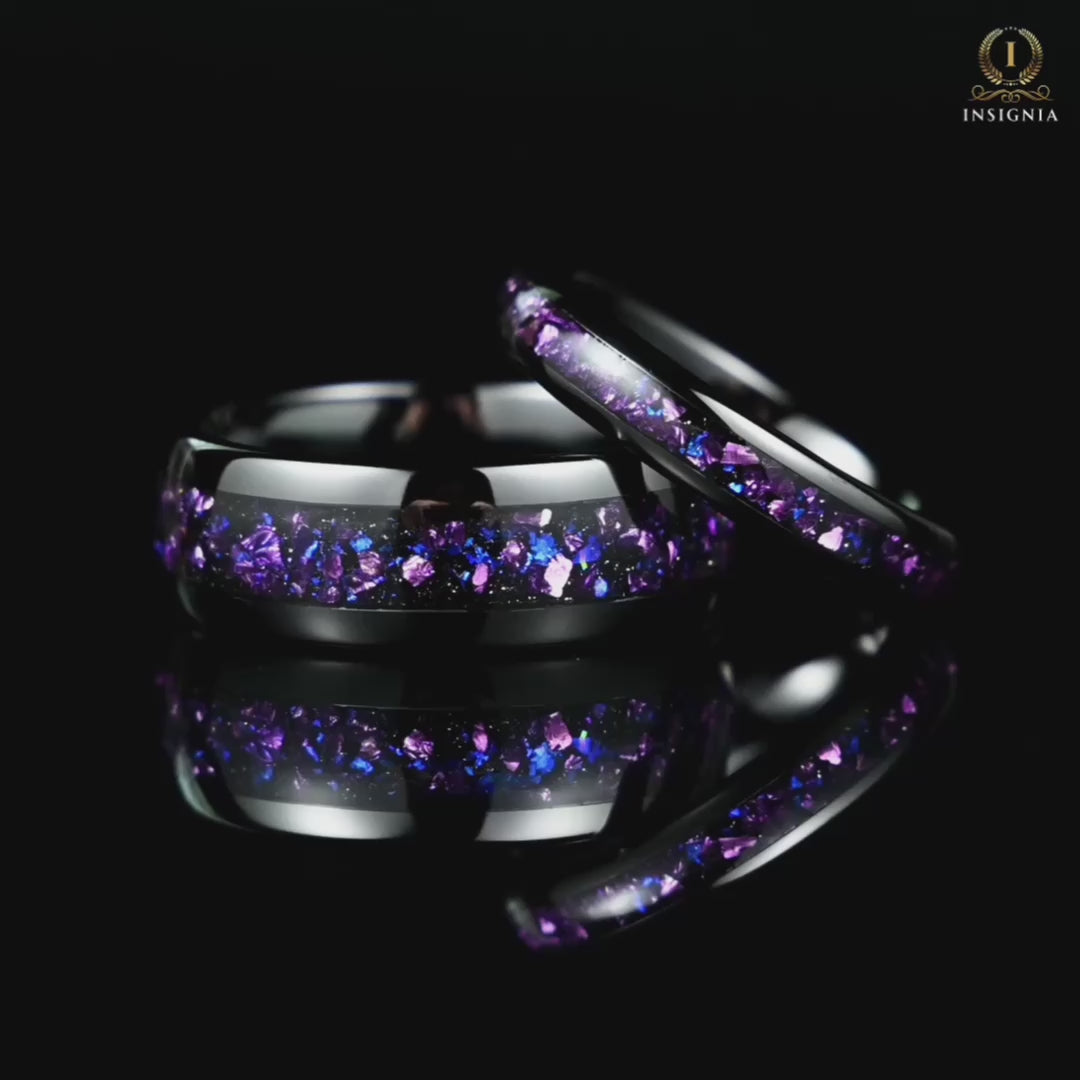 His and Hers Tungsten Wedding Bands in Galaxy Design Video 