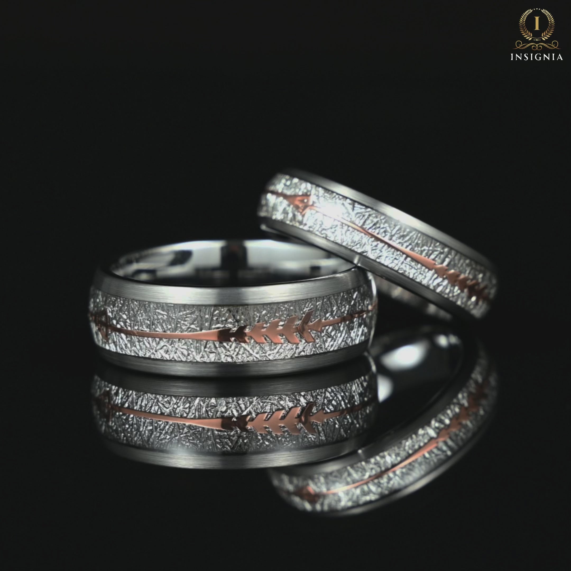 His and Hers Silver Rings Set with Meteorite Inlay in Tungsten Carbide Video Showcase