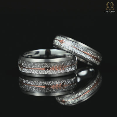 His and Hers Silver Rings Set with Meteorite Inlay in Tungsten Carbide Video Showcase