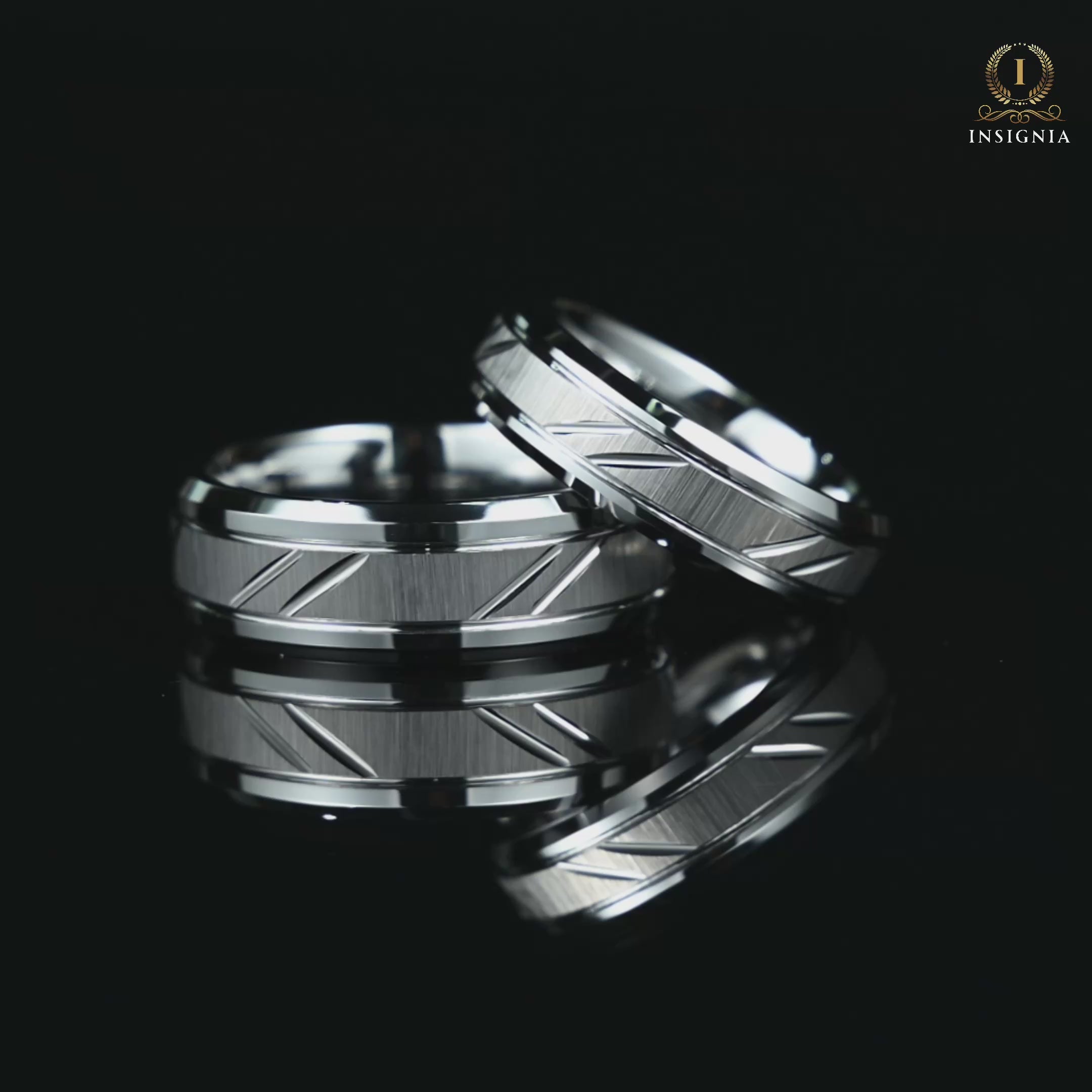 Silver Wedding Set in Tungsten Carbide Shown Together
