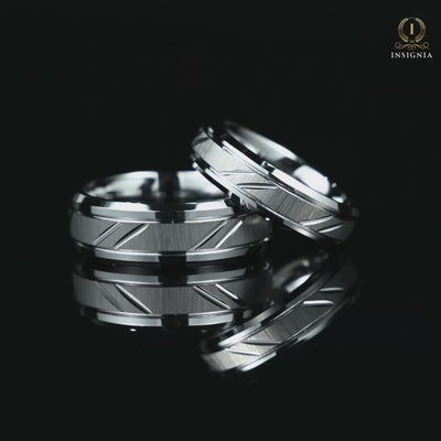 Silver Wedding Set in Tungsten Carbide Shown Together