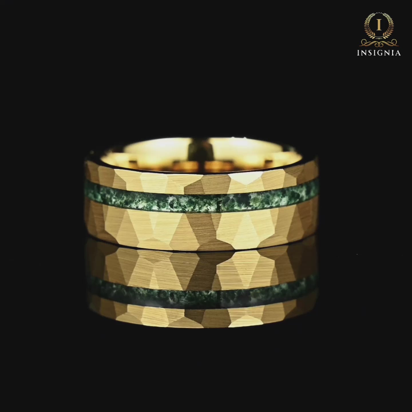 Mens Gold Wedding Band Moss Agate Video