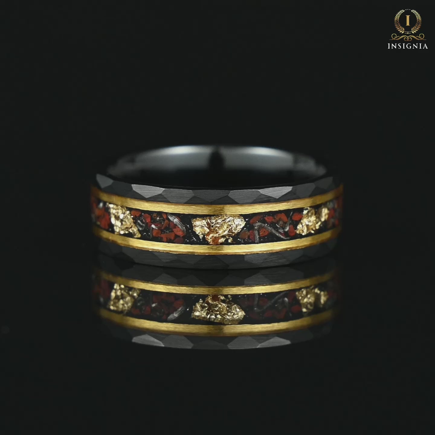 Mens Wedding Band Ring With Meteorite and Dinosaur Bone Inlay Video Showcase