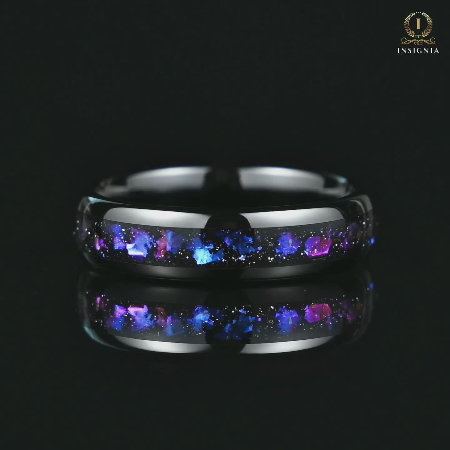 Couple Rings Matching Promise Set in Black Nebula Design Video