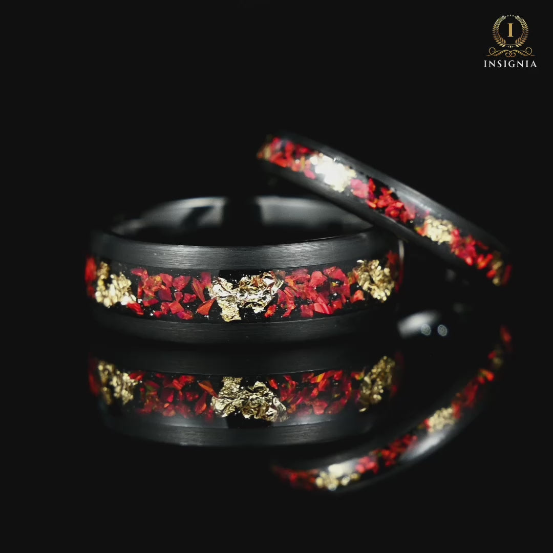 His and Hers Black Opal Ring Set with Gold Leaf Video