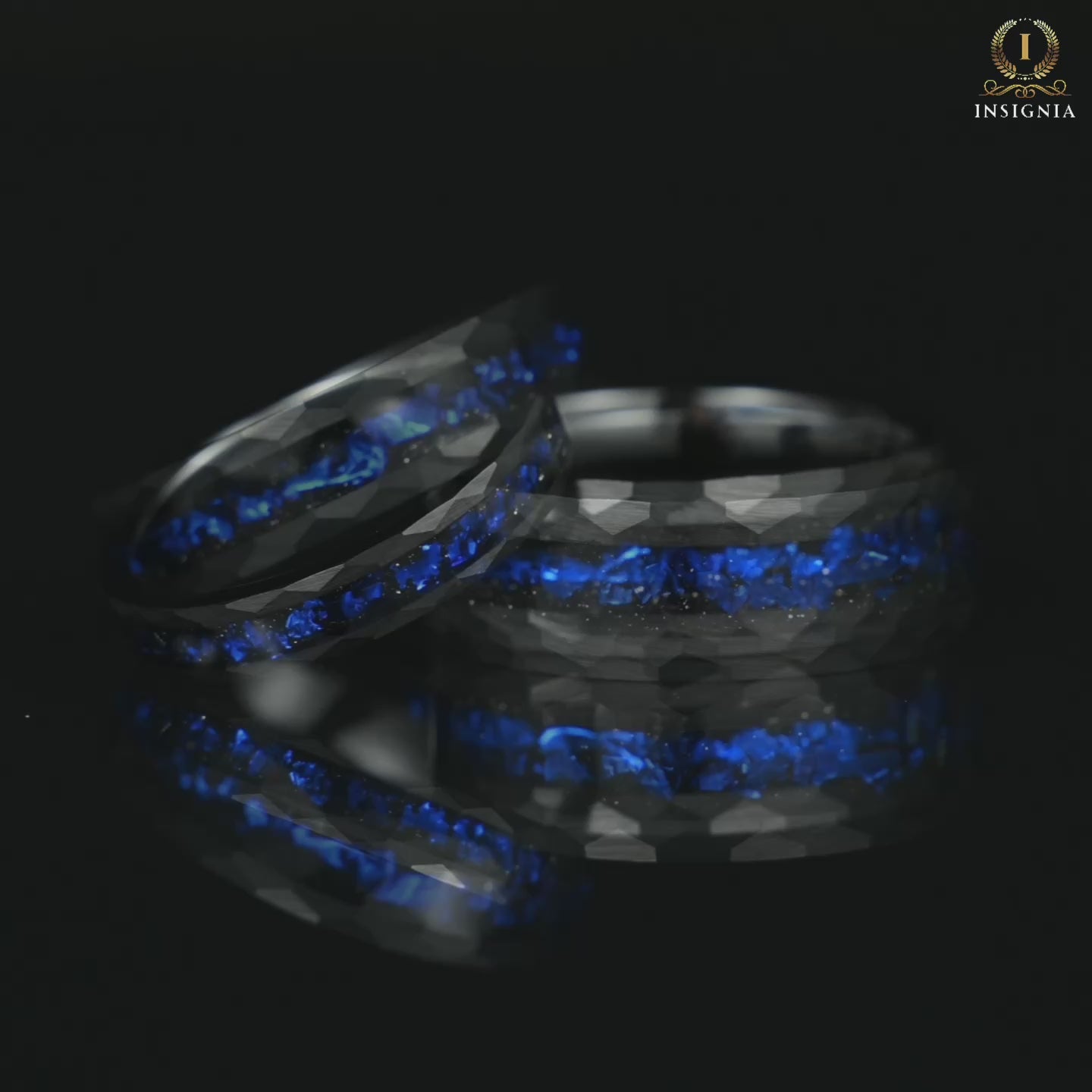 Set in Wedding Band with Cygnus Loop Nebula Inspired Blue Sandstone Inlay Video