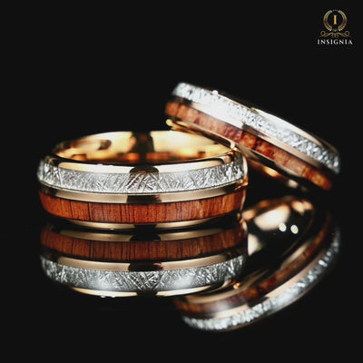 Matching Rings Couples Promise Set with Koa Wood Video