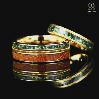 Set Ring Wedding with Moss Agate Gold Video
