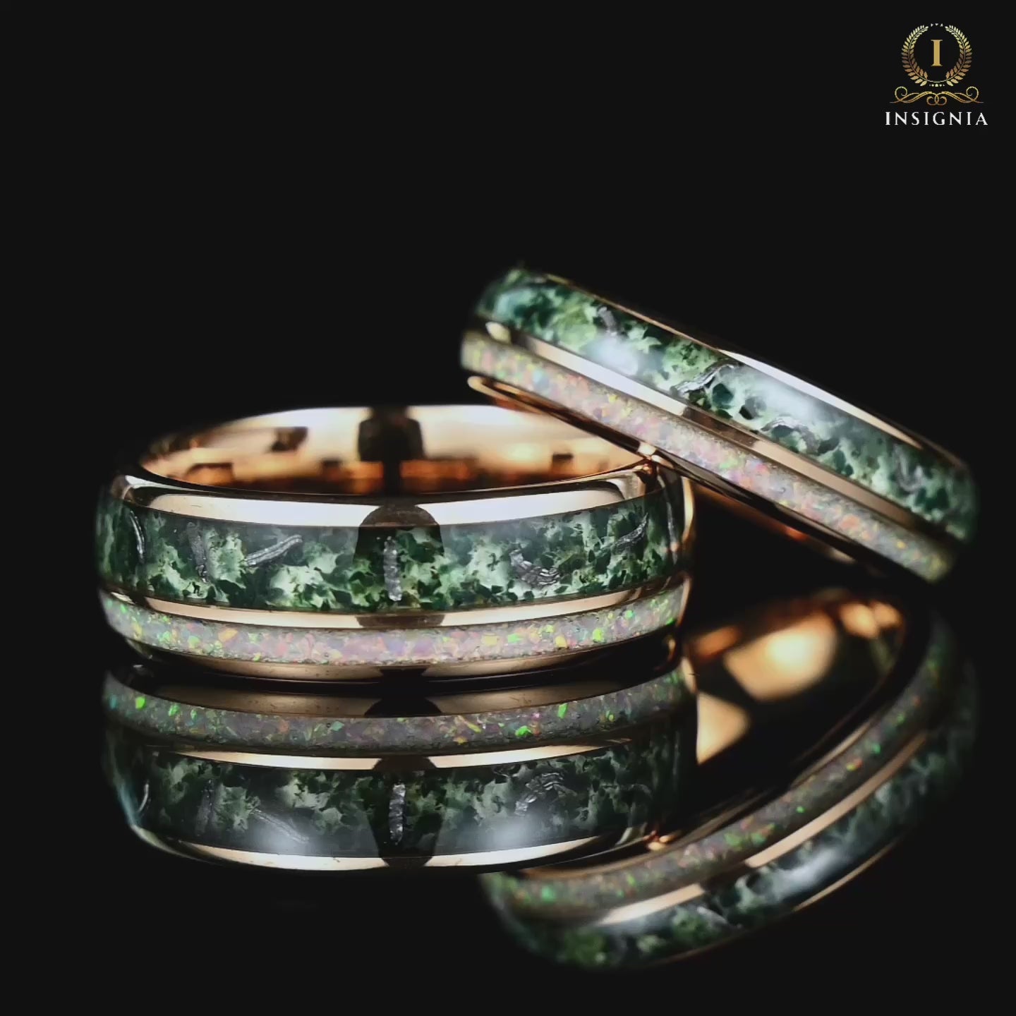 His and Hers Promise Ring Couple in Moss Agate Video Showcase