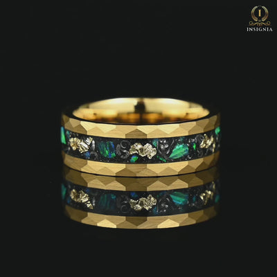 Guy gold ring with hammered 18K gold plated finish and opal inlay Video Showcase