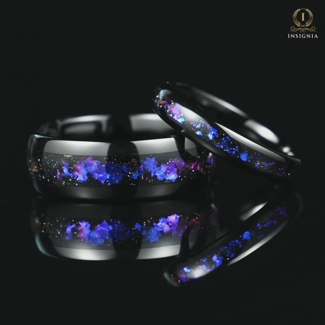 His and Hers Matching Wedding Bands in Orion Nebula Design Video