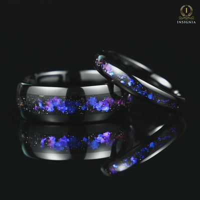 His and Hers Matching Wedding Bands in Orion Nebula Design Video
