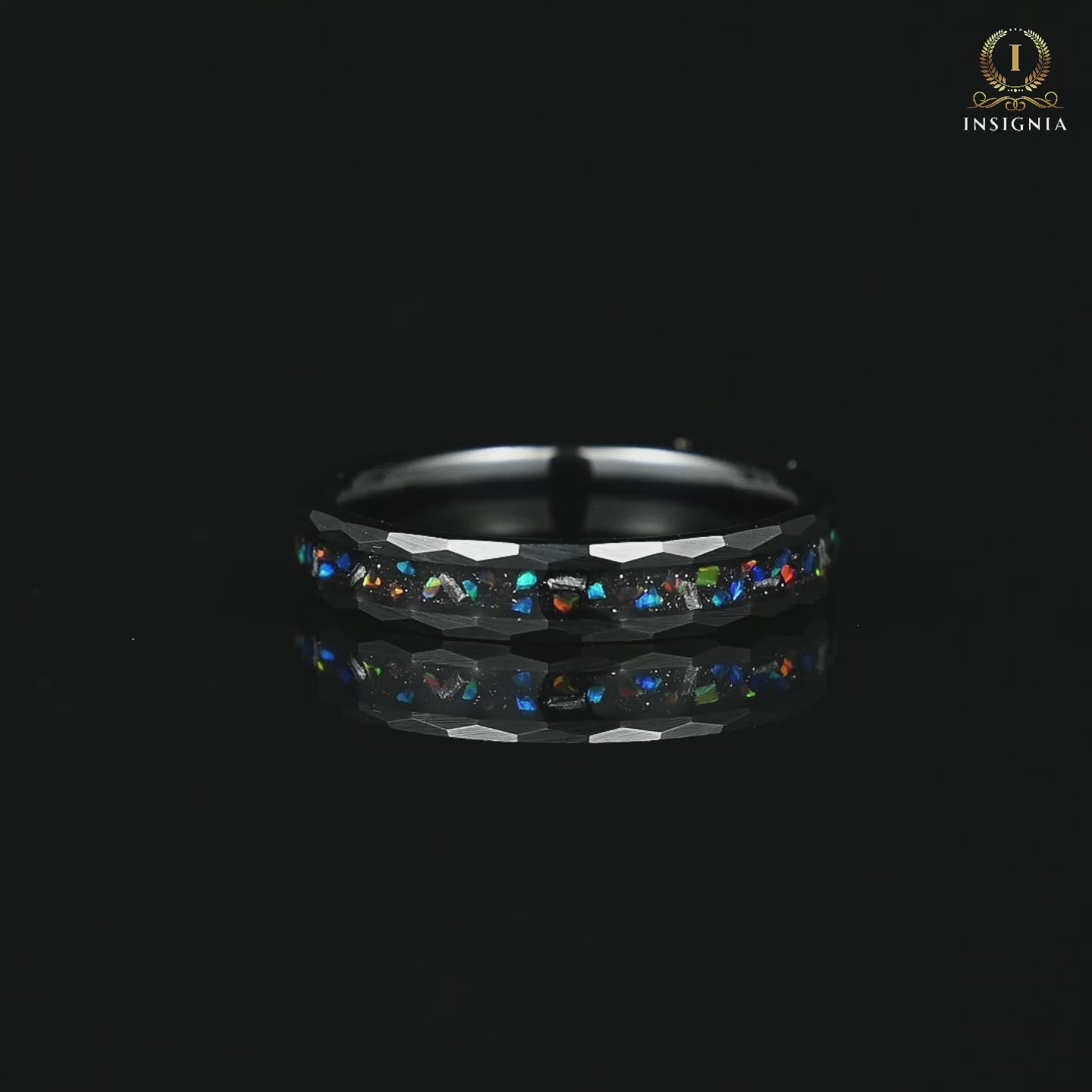 Women's Meteorite Wedding Ring with Opal Inlay Video Showcase