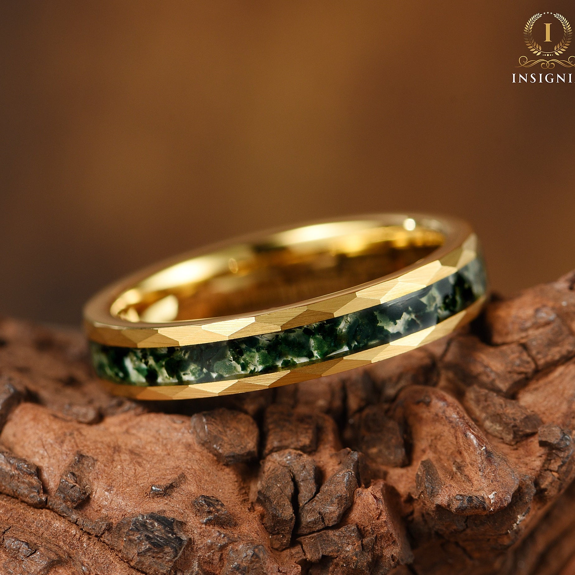 Promise Bands for Her with Moss Agate Ring Main View